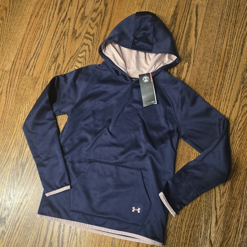 Girls Under Armour Navy Blue & Pink Hoodie Youth Medium NWT